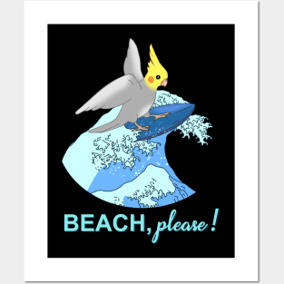 beach please - surfing cockatiel doodle Posters and Art